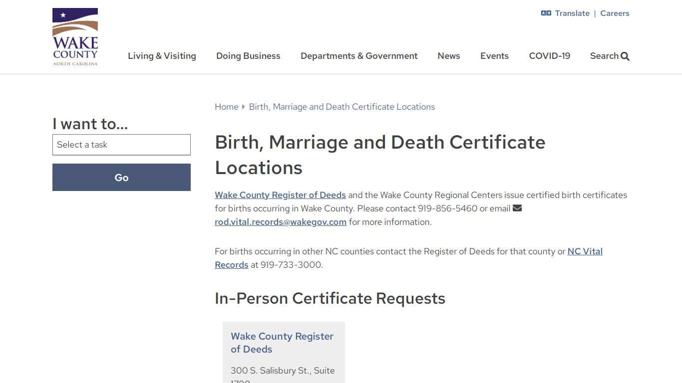 Birth, Marriage and Death Certificate Locations - Wake County Government
